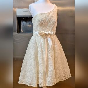 New Morilee Lace Dress Flare Ivory Lace Size 12 One Shoulder Strap Prom Wedding